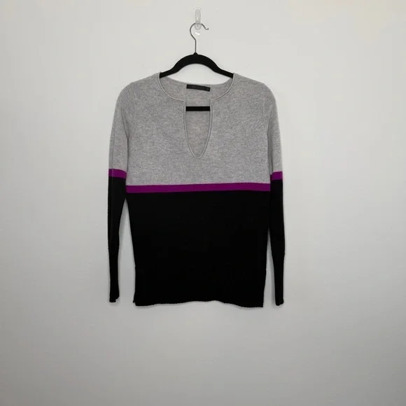 RAFFI 100% Cashmere Women Sweater ColorBlock Preppy Clueless Gray Black Magenta - Picture 5 of 12